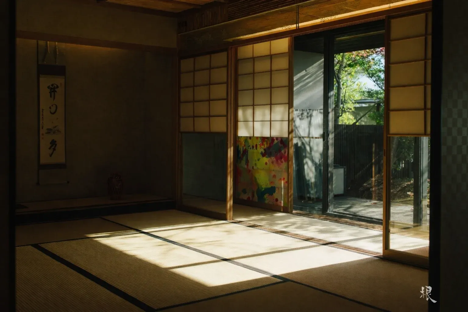 Japanese garden with traditional architecture