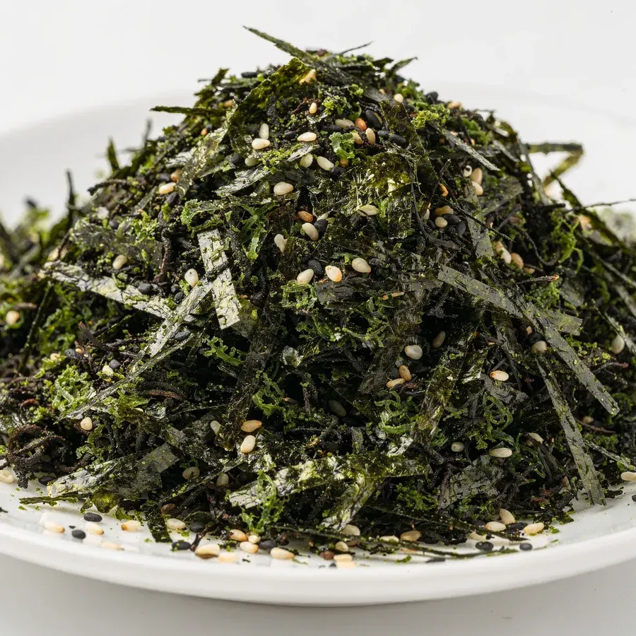 Nori komi furikake with shredded nori and sesame